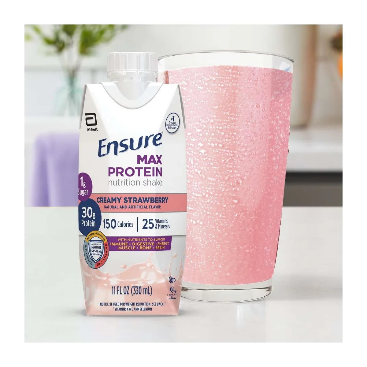 Ensure Max Protein Nutrition Shake Strawberry 11 Oz  High-Protein Nutrition Drink for Muscle Support and Energy in Strawberry Flavor  Case of 12