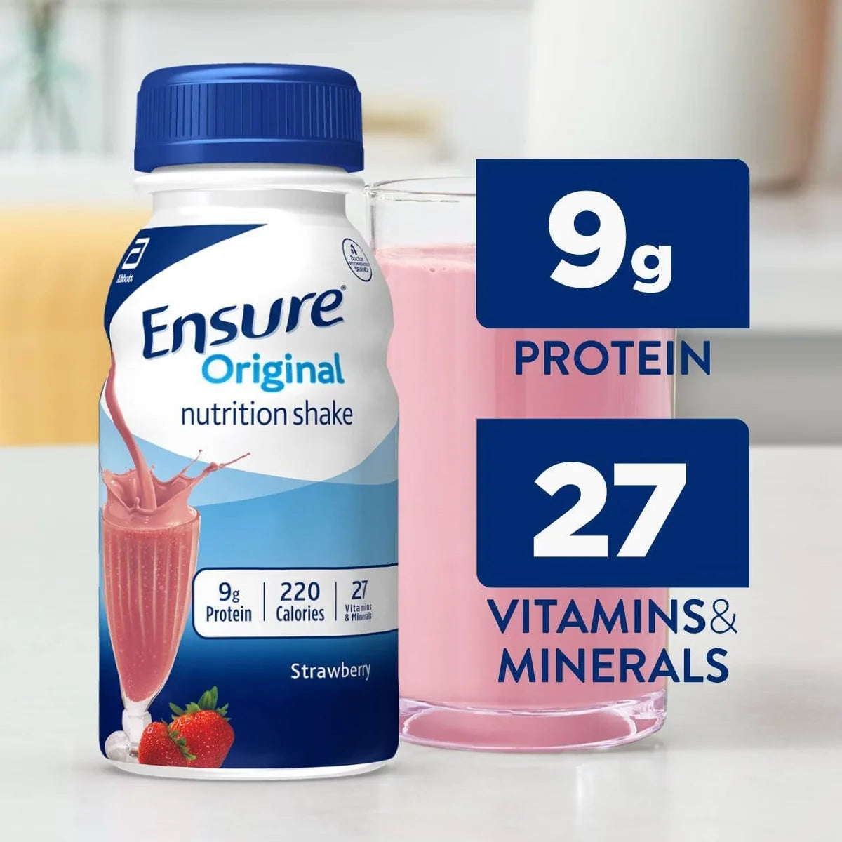 Ensure Original Nutrition Shake Strawberry Non-Caffeinated- 6ct/48 fl oz: Kosher, Halal, Gluten-Free, Ready to Drink
