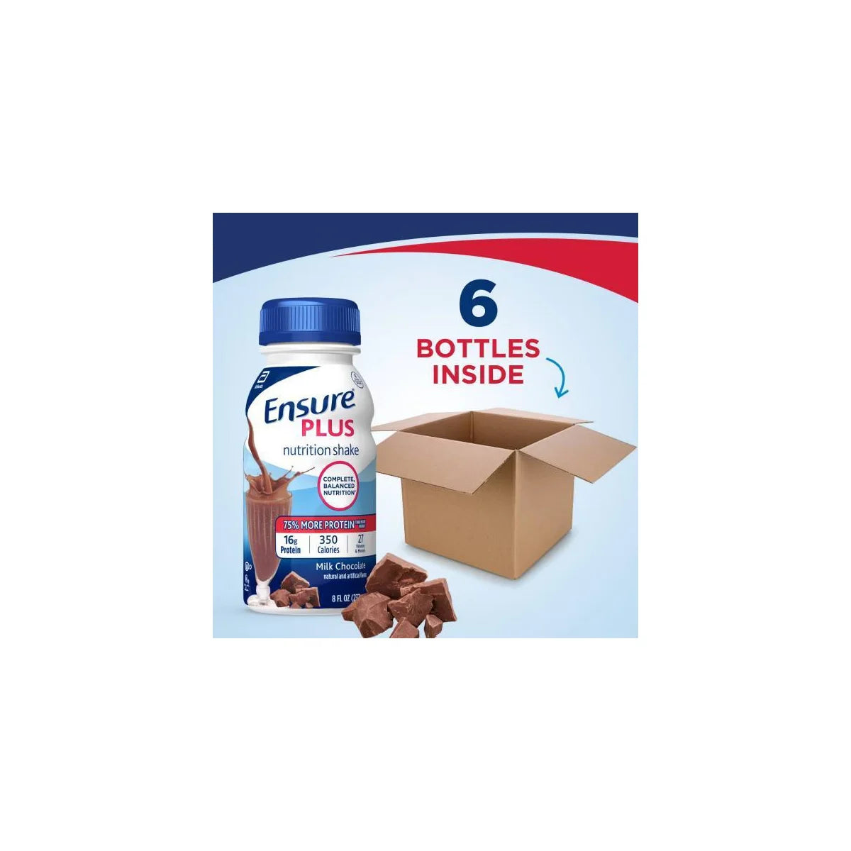Ensure Plus Nutrition Shake Milk Chocolate Non-Caffeinated - 6 ct/48 fl oz: Kosher, Halal, Gluten-Free, 16g Protein