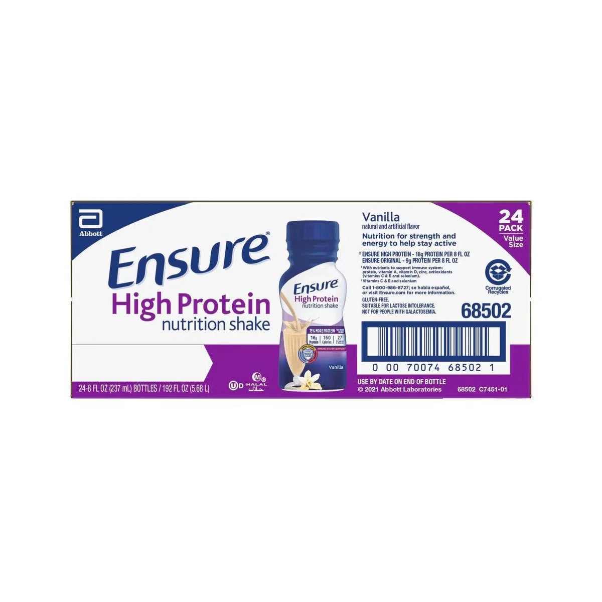 Ensure High Protein Nutritional Shakes Vanilla Non-Caffeinated- 24pk/192 fl oz: Kosher, Halal, Gluten-Free, Lactose Sensitivity