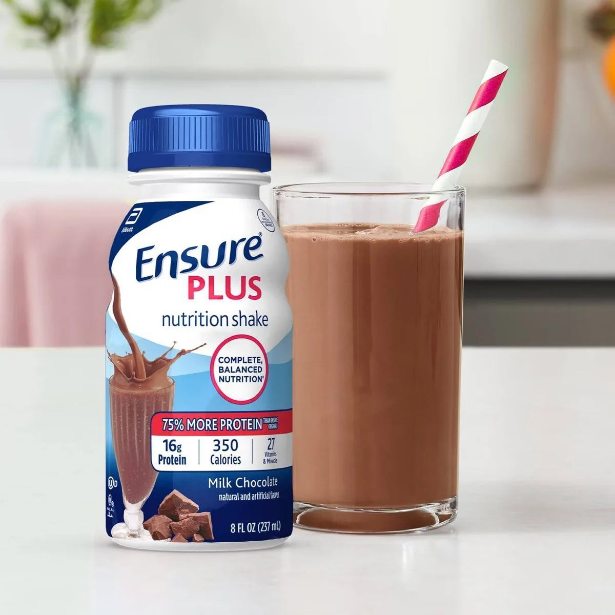 Ensure Plus Nutrition Shake Milk Chocolate Non-Caffeinated - 6 ct/48 fl oz: Kosher, Halal, Gluten-Free, 16g Protein
