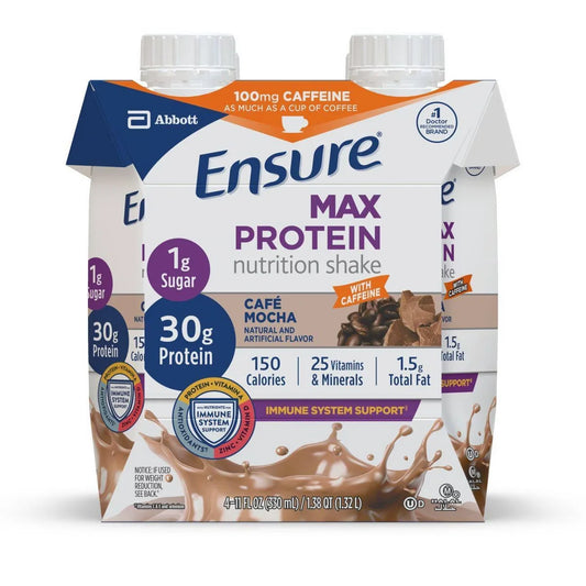 Ensure Max Protein Nutrition Shake Cafe Mocha Caffeinated - 30g Protein - 11 fl oz/4pk: Gluten-Free, Kosher, Halal, Meal Replacement