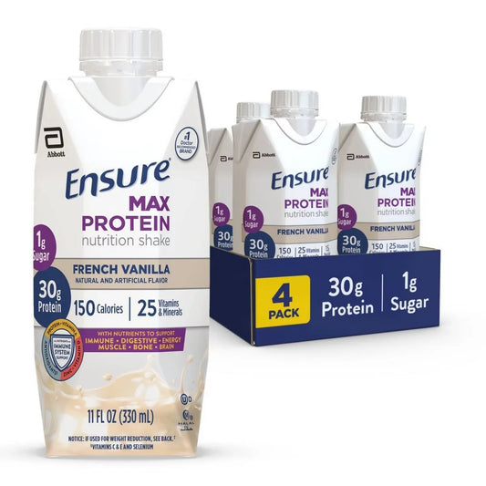 Ensure Max Protein Nutrition Shake French Vanilla Non-Caffeinated - 30g Protein - 11 fl oz /4pk