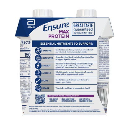 Ensure Max Protein Nutrition Shake, Milk Chocolate Flavor, Ready-to-Drink Protein Beverage, 11 oz Bottles, 4 Count