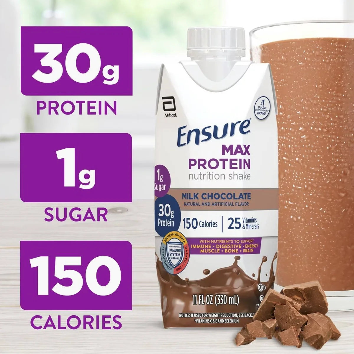 Ensure Max Protein Nutrition Shake Milk Chocolate Non-Caffeinated - 30g Protein - 11 fl oz/4pk