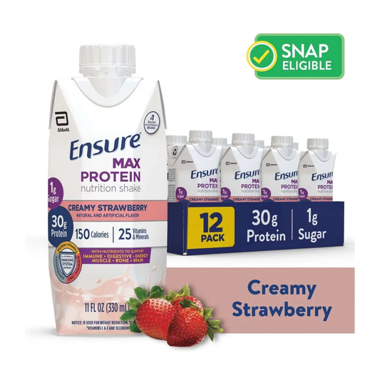 Ensure Max Protein Nutrition Shake Strawberry 11 Oz  High-Protein Nutrition Drink for Muscle Support and Energy in Strawberry Flavor  Case of 12