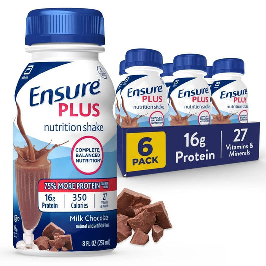 Ensure Plus Nutrition Shake Milk Chocolate Non-Caffeinated - 6 ct/48 fl oz: Kosher, Halal, Gluten-Free, 16g Protein