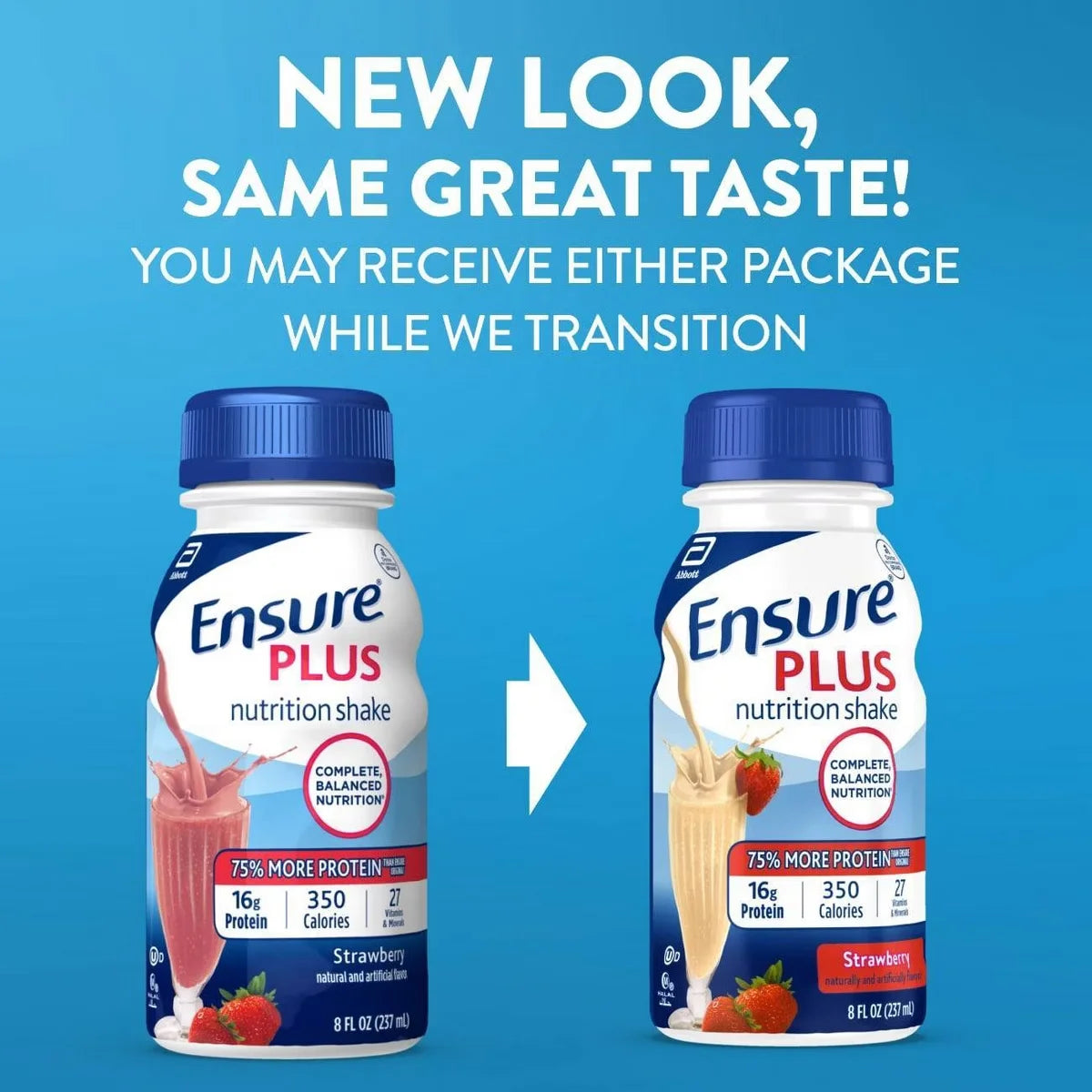 Ensure Plus Nutritional Shake, Strawberry, 8 oz, Case of 24