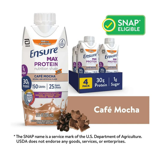Abbott Ensure Max Protein Nutrition Shake Café Mocha, 11oz, 4 Ct