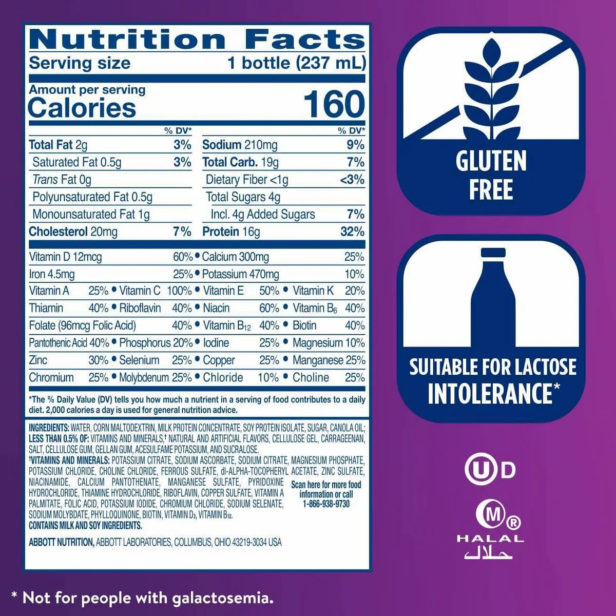 Ensure High Protein Shake Vanilla Non-Caffeinated - 6ct/48 fl oz: Kosher, Halal, Gluten-Free, Lactose Sensitivity
