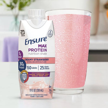 Ensure Max Protein Nutrition Shake Creamy Strawberry Non-Caffeinated - 30g Protein - 11 fl oz/4pk: Kosher, Halal, Gluten-Free, Lactose Sensitivity