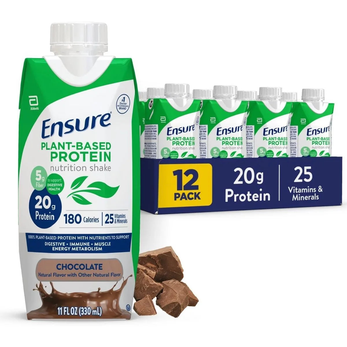 Ensure Plant-Based Protein Nutrition Shake, Chocolate, 11 fl oz, 12 Count