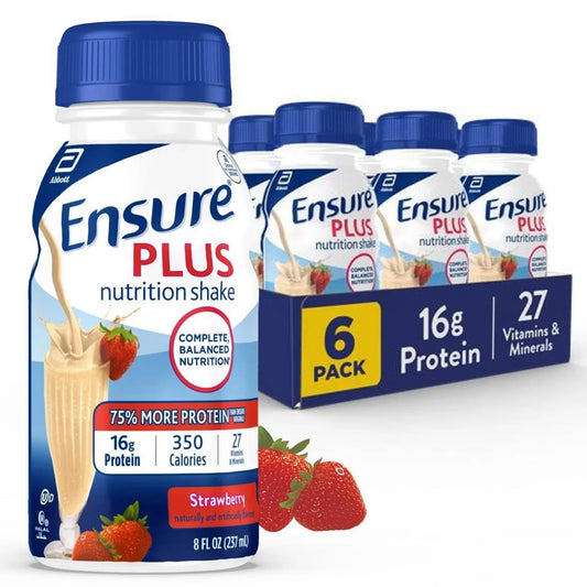 Ensure Plus Nutrition Shake Strawberry Non-Caffeinated - 8 fl oz/6pk: Kosher, Halal, Gluten-Free, Milk Protein