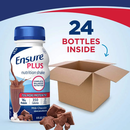 Ensure Plus Meal Replacement Nutrition Shake Bottles, Milk Chocolate, 16g Protein, 8 oz, Case of 24