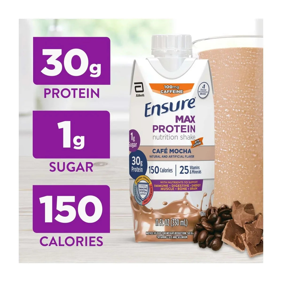 Abbott Ensure Max Protein Nutrition Shake Café Mocha, 11oz, 4 Ct