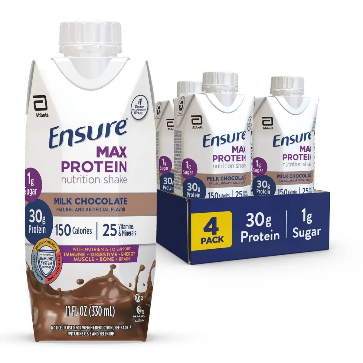 Ensure Max Protein Nutrition Shake Milk Chocolate Non-Caffeinated - 30g Protein - 11 fl oz/4pk