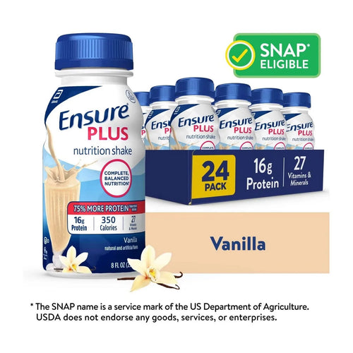 Ensure Plus Nutritional Bottle Vanilla 8 Oz  High-Calorie, Protein-Rich Nutritional Drink for Weight Gain and Muscle Maintenance  Case of 24