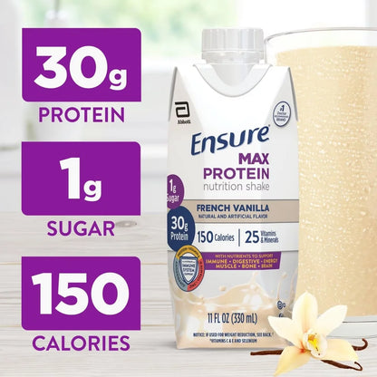 Ensure Max Protein Nutrition Shake, French Vanilla, 11 fl oz, 12 Count