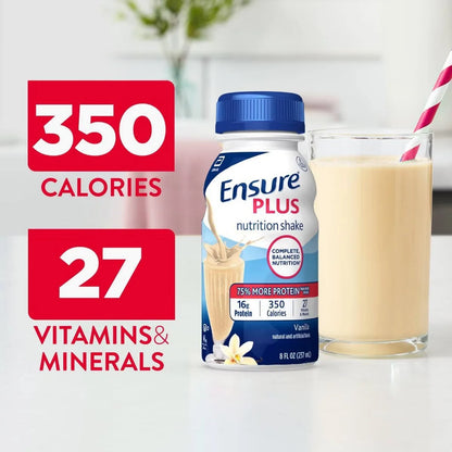 Ensure Plus Nutrition Shake Vanilla Non-Caffeinated- 128 fl oz/16ct: Kosher, Halal, Gluten-Free, Lactose Sensitivity, 16g Milk Protein