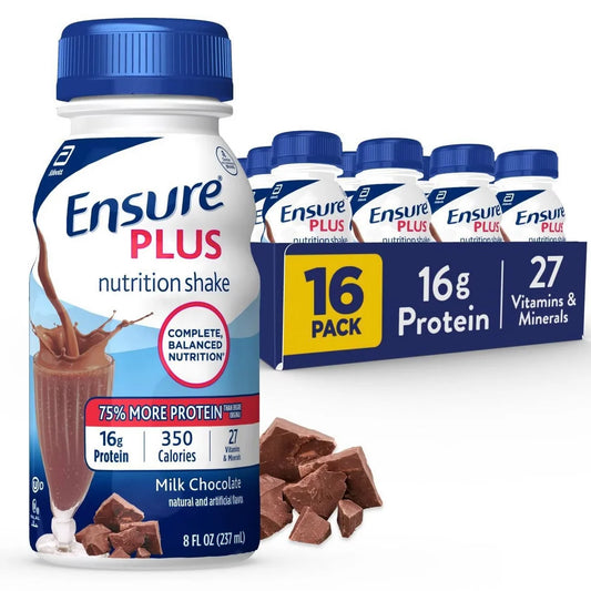 Ensure Plus Nutrition Shake Chocolate Non-Caffeinated - 128 fl oz/16ct: Gluten-Free, Meal Replacement, Milk Protein, Ready to Drink