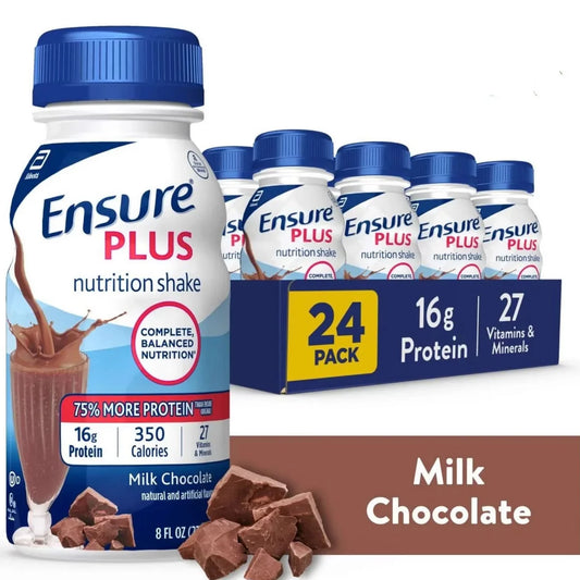 Ensure Plus Meal Replacement Nutrition Shake Bottles, Milk Chocolate, 16g Protein, 8 oz, Case of 24