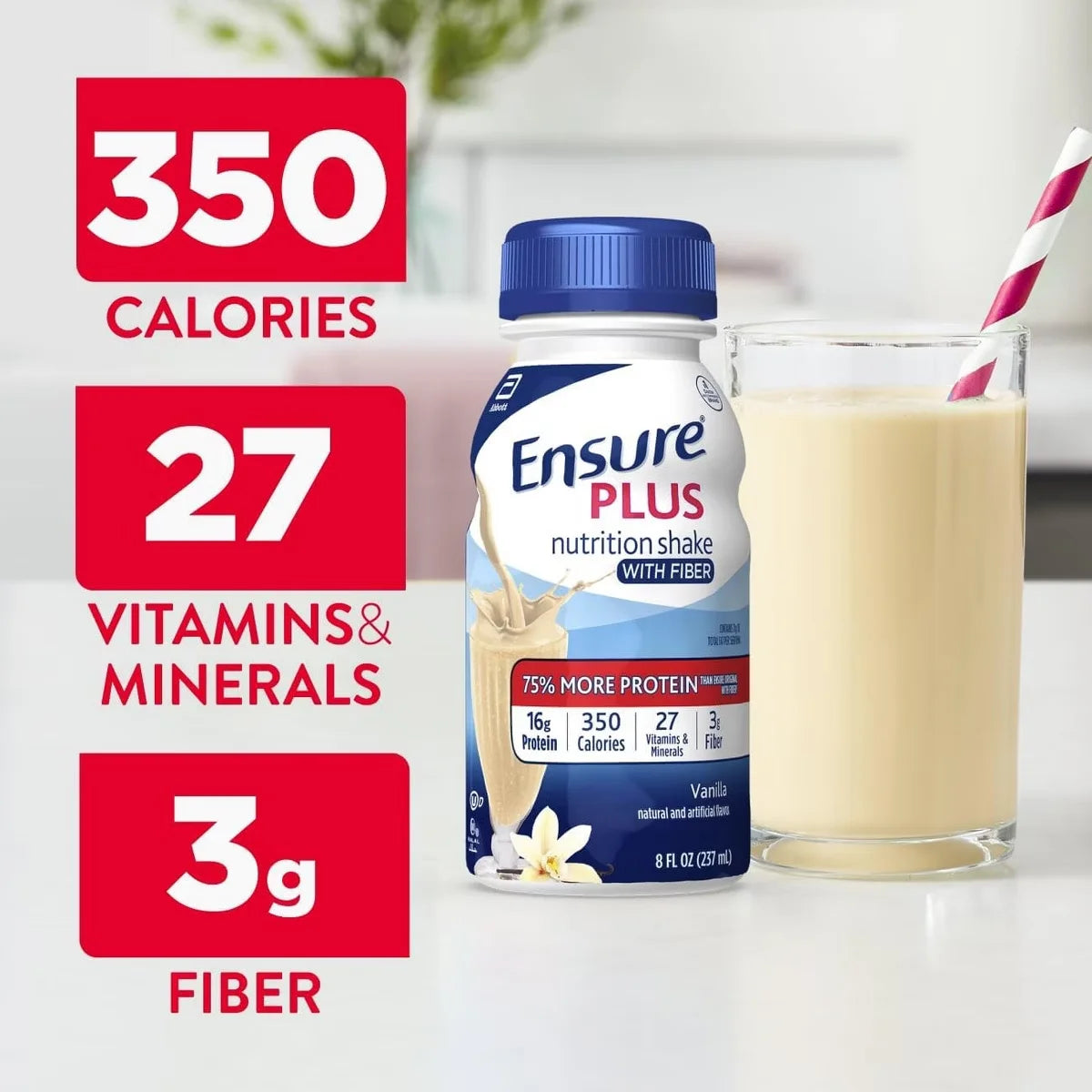 Ensure Plus Nutritional Shake Vanilla, 8 oz, Case of 24