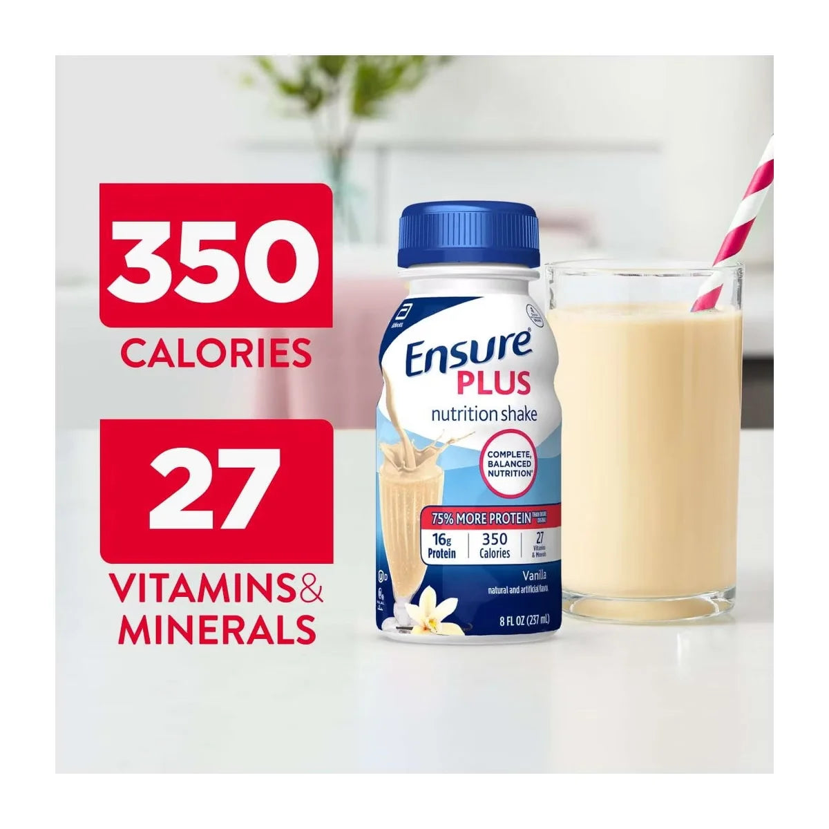 Ensure Plus Nutritional Bottle Vanilla 8 Oz  High-Calorie, Protein-Rich Nutritional Drink for Weight Gain and Muscle Maintenance  Case of 24