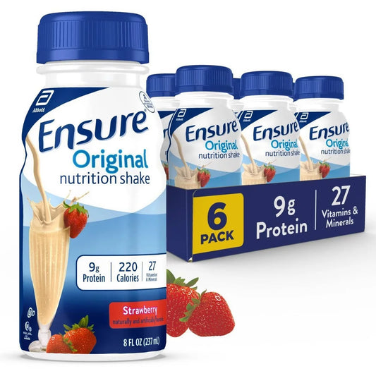 Ensure Original Nutrition Shake Strawberry Non-Caffeinated- 6ct/48 fl oz: Kosher, Halal, Gluten-Free, Ready to Drink